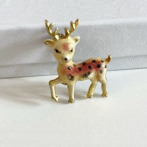 Vintage Tiny Marked Made in Korea Spotted Textured Deer Brooch